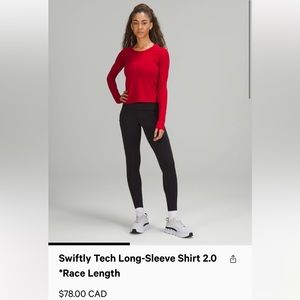 Lululemon Swiftly Tech Red Long Sleeve Top